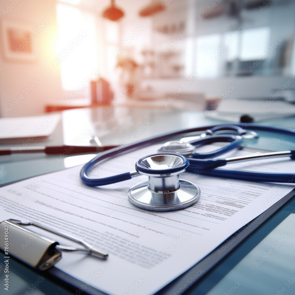 Medical Precision: Stethoscope and Clipboard in Focus Medical Precision: Stethoscope and Clipboard in Focus