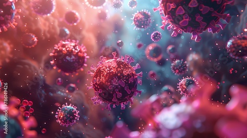 Detailed visualization of virus particles in a microscopic view  photo
