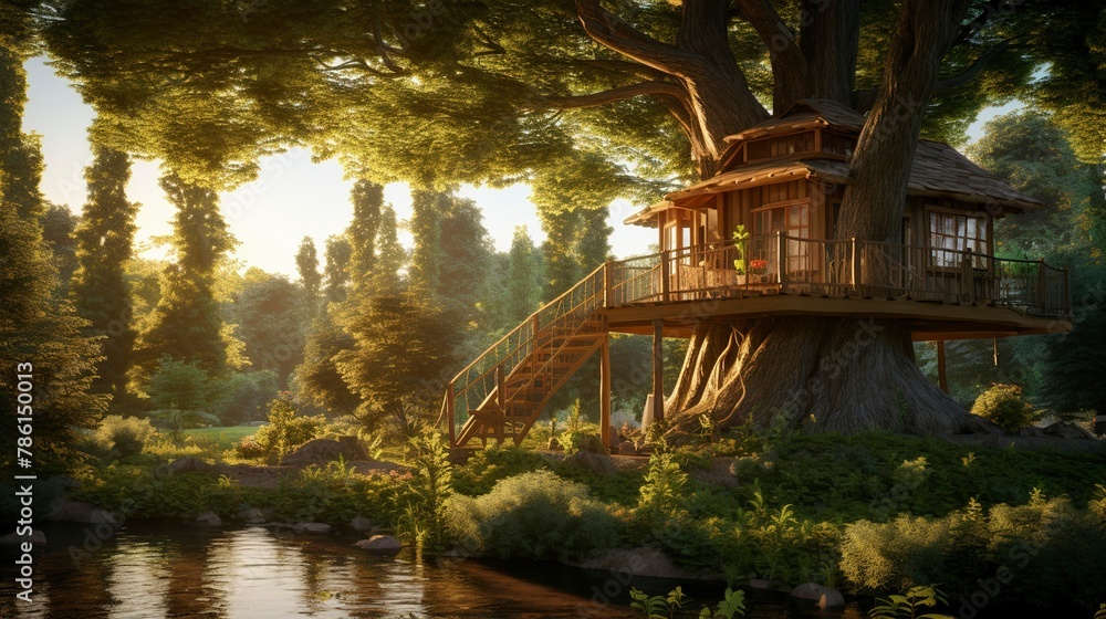 A photo of a Treehouse Blending with the Environment