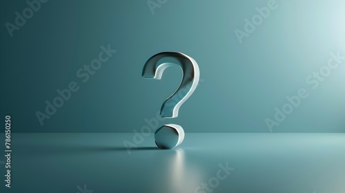 Glossy Three Dimensional Question Mark Against Gradient Blue Background Symbolizing Inquiry and Curiosity