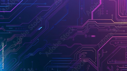 2D flat UI design, neon blue and purple gradient color circuits lines, minimalist and clean