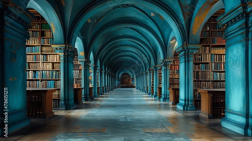 Behold the majesty of the library's architecture, where arches and columns stand as silent guardians of knowledge, preserving the legacy of countless scholars.