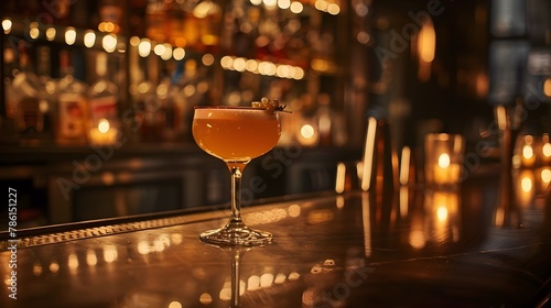 Dimly Lit Speakeasy Style Bar Top with Elegant Craft Cocktails and Sophisticated Mixology Lifestyle