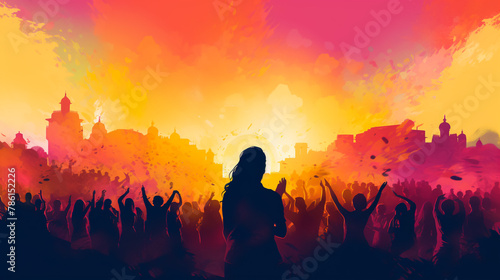 an impressionist-style abstract watercolor painting depicts a diverse group of people united on a colorful rainbow background  commemorating pride month 