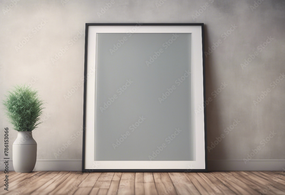 Mockup poster frame close up in empty interior 3d render Mockup poster frame close up in empty interior 3d render