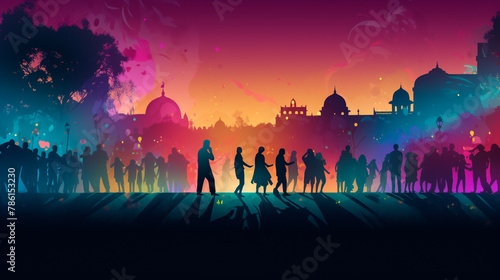 an impressionist-style abstract watercolor painting depicts a diverse group of people united on a colorful rainbow background, commemorating pride month 