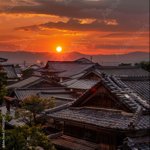 "Ancient Japanese house, a traditional architectural marvel characterized by its low-pitched roof, wooden structure, and sliding doors, reflecting the timeless elegance and cultural heritage of Japan'