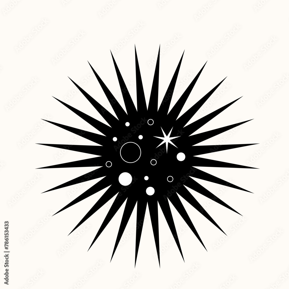 Fototapeta premium Geometry of the Cosmos: A Stark Black Star Cutting Through Space. Minimalist Design Meets Celestial Elegance in Sharp Contrast. An Iconic Symbol of Night, Rendered in Simple, Striking Lines