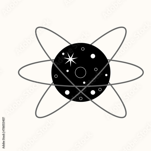 Atomic Elegance: A Simplified Vision of the Building Blocks of Matter. The Dance of Electrons Around a Central Nucleus Captured in Graphic Form. Science and Art Converge in a Minimalist Atomic Model