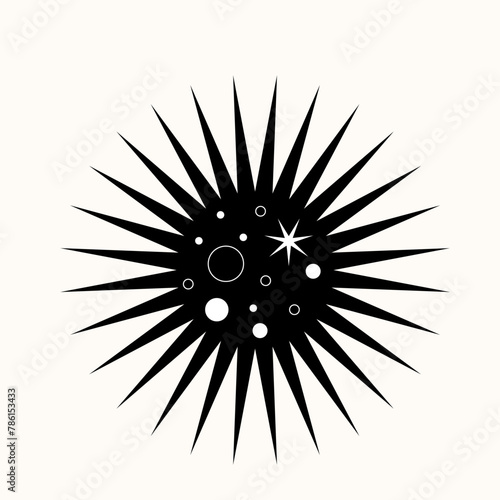 Geometry of the Cosmos: A Stark Black Star Cutting Through Space. Minimalist Design Meets Celestial Elegance in Sharp Contrast. An Iconic Symbol of Night, Rendered in Simple, Striking Lines