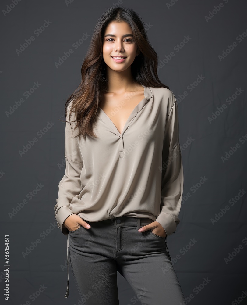 Portrait of girl, A woman is wearing a casual clothing and smiling Portrait of girl, A woman is wearing a casual clothing and smiling