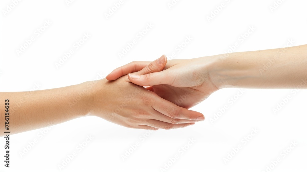 Symbol of mutual assistance. Two hands isolated on white.