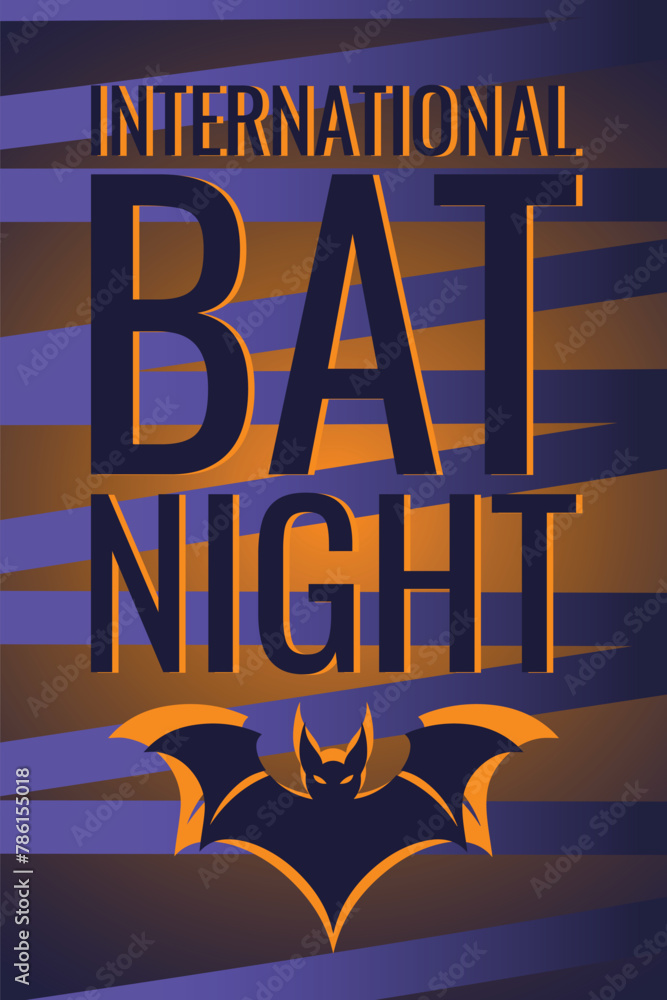 Fototapeta premium International bat night holiday banner or poster with cartoon bat on night background