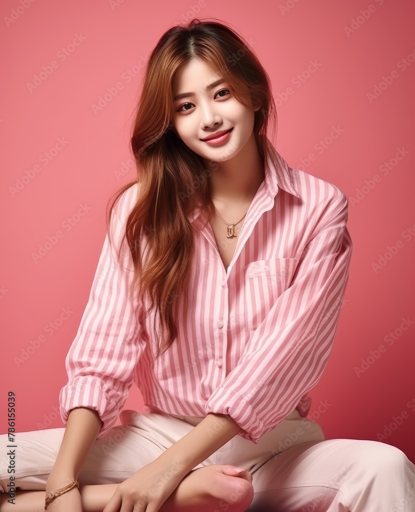 Fototapeta premium Portrait of girl, A woman is wearing a casual clothing and smiling