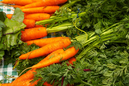carrots on store counter. vegetables, market and shop, food.