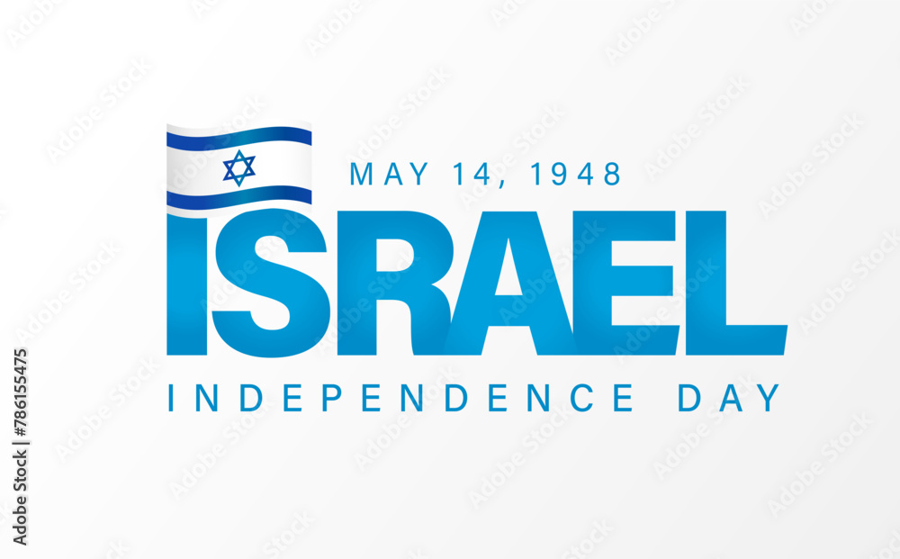 Israel Independence Day - May 14, 1948 lettering banner. 76 years anniversary Yom Ha'atsmaut. Vector illustration - obrazy, fototapety, plakaty 