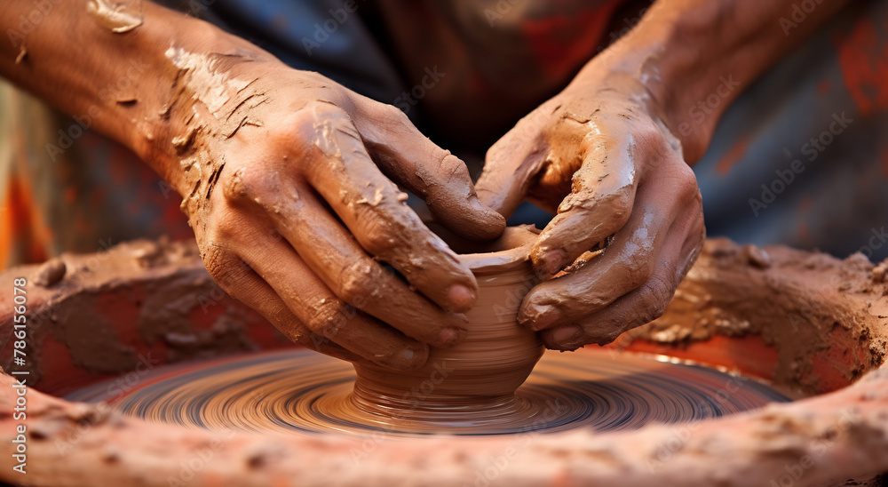 Potter's Precision: Crafting Clay Pot on Wheel