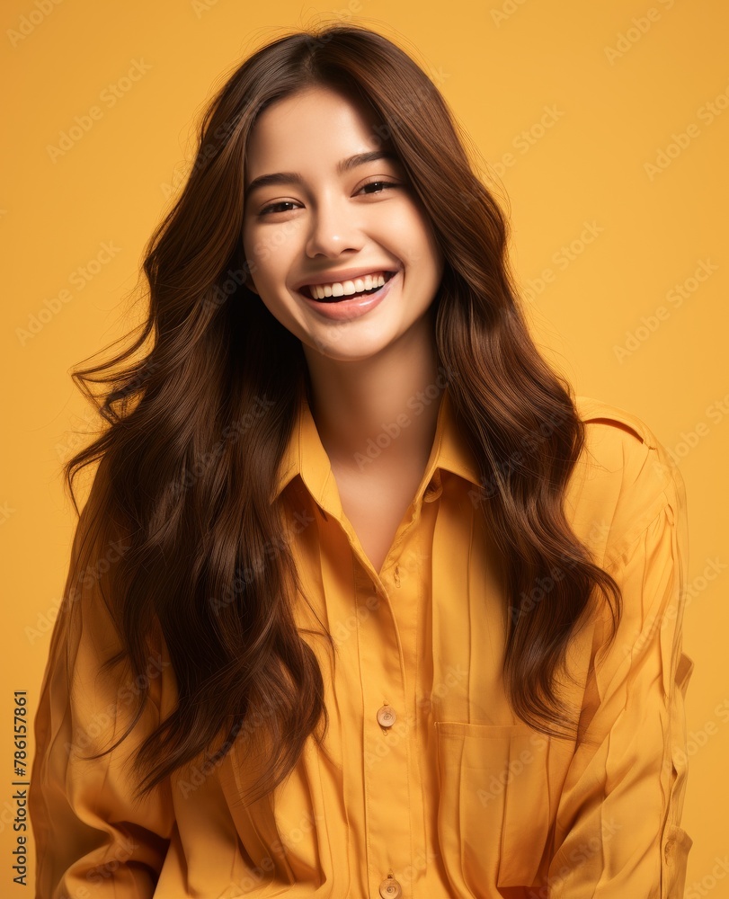 Portrait of caucasian girl, wearing a casual clothing and smiling on studio color background Portrait of caucasian girl, wearing a casual clothing and smiling on studio color background