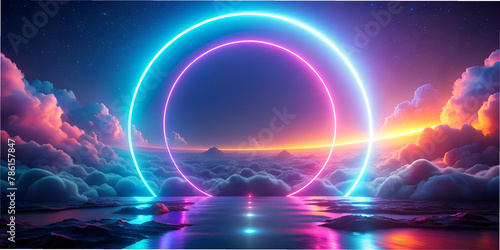  sky neon, circle, geometric shapes, in 3D style, colors, shapes, graphics, design, illustration, AI generation, texture, 3D, graphics, design, wallpaper, desktop wallpaper, abstraction