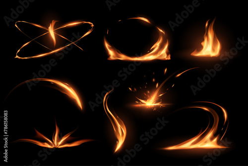 Fire flames set on black background © d1sk