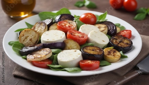 Warm salad with grilled vegetables and mozarella