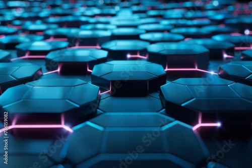 futuristic blue hexagon pattern with neon lights luxurious cinematic 3d render