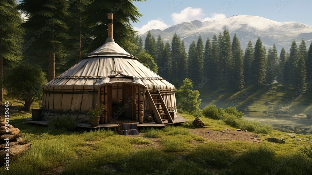 A photo of a Yurt in a Serene Natural Environment