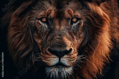 majestic lion closeup powerful predator gazing directly at camera wildlife photography