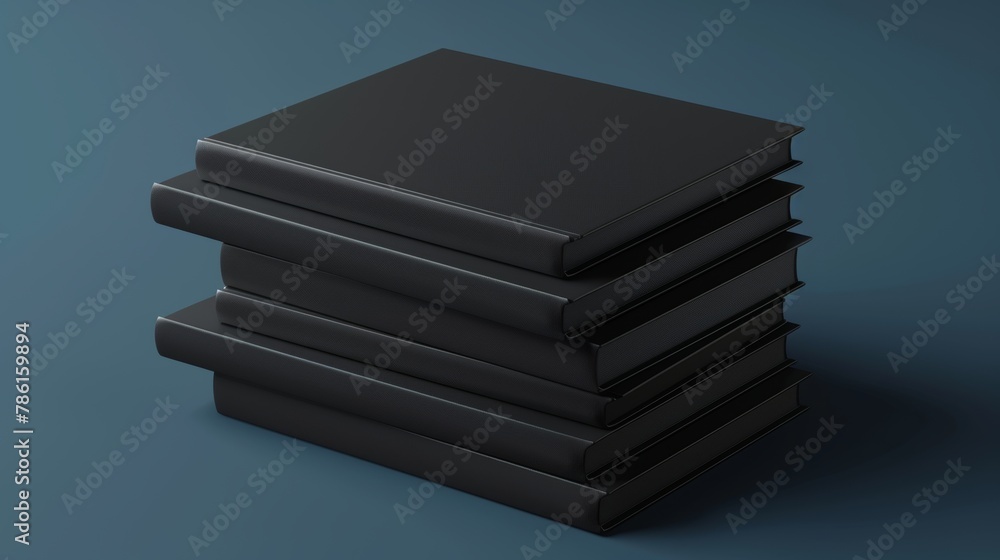A stack of blank paper books with a black cover. Modern realistic mock up of a 3D pile of lying closed books. A stack of blank paper books with a black cover. Modern realistic mock up of a 3D pile of lying closed books.
