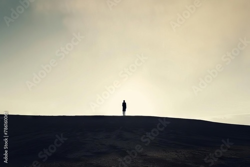 minimalist portrait of mysterious person in desert landscape silhouette against vast open space fine art photography