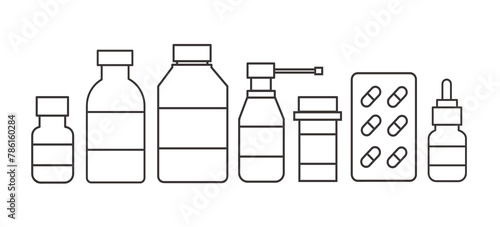 Set of outline Medicine bottles capsules vector illustration © santima.studio (02)