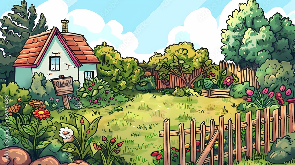 Garden Illustration, Cartoon background, art Stock Illustration | Adobe ...
