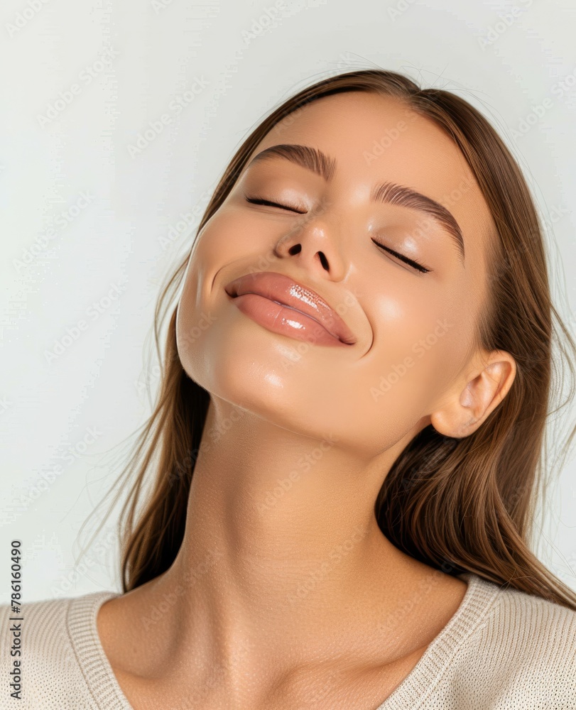 Portrait of caucasian girl, wearing a casual clothing and smiling on studio color background Portrait of caucasian girl, wearing a casual clothing and smiling on studio color background