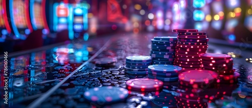 Neon Casino Magic: Chips & Games Glow. Concept Neon Lights, Casino Theme, Magic Tricks, Glow-in-the-Dark Decor, Card Games
