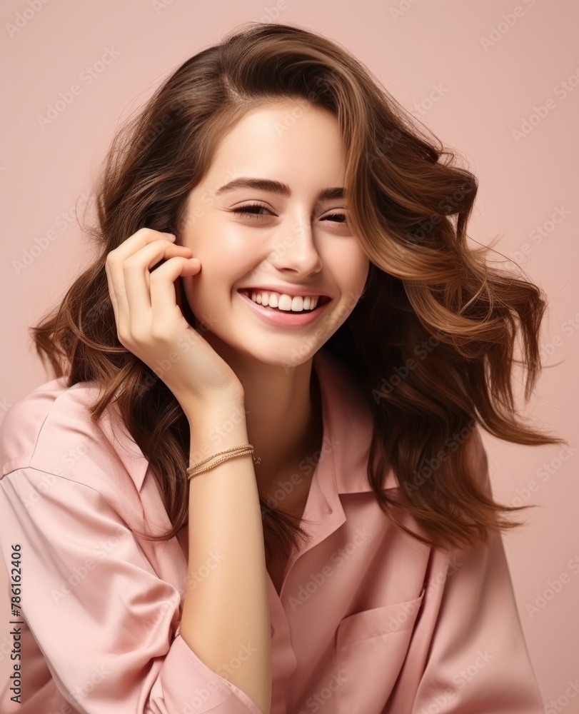 Portrait of caucasian girl, wearing a casual clothing and smiling on studio color background Portrait of caucasian girl, wearing a casual clothing and smiling on studio color background