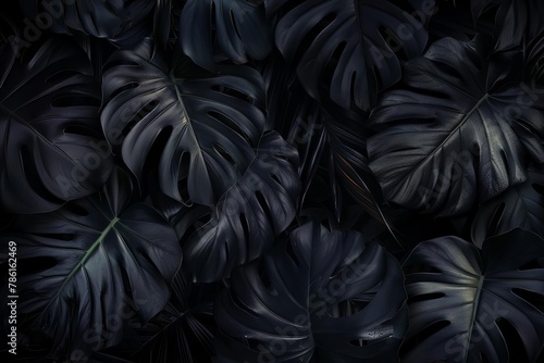 abstract black tropical leaves texture background dark nature concept digital ai art