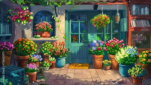 Flower shop, Cartoon background, Illustration © IMAGE
