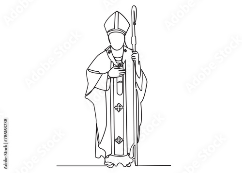 one continuous drawn line Catholic priest hand-drawn picture silhouette.Line art. single line