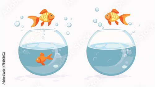 Goldfish making a leap of faith to a bigger fishbowl.