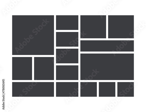 Moodboard template. Collage grid. Mood board background. Mosaic frames. Photomontage pictures layout. Horizontal mockup. Presentation poster. Scrapbook design. Vector illustration.