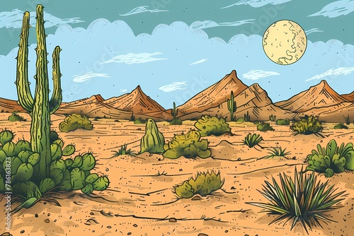 Cartoon Illustration, Desert background, Art photo