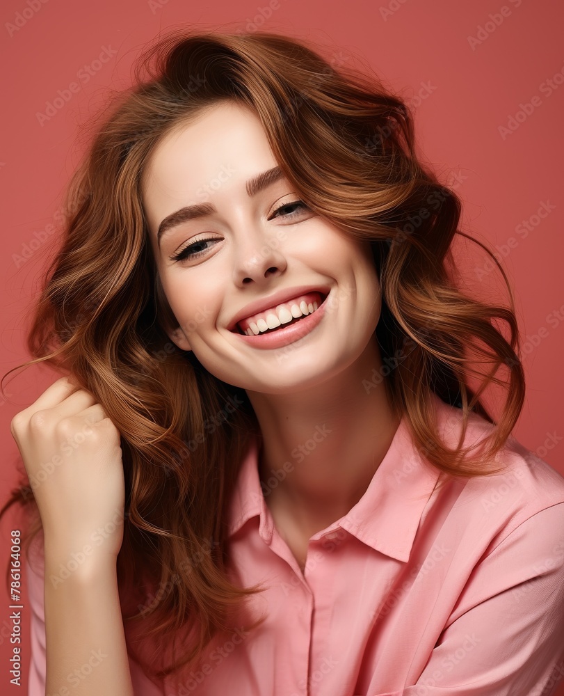 Portrait of caucasian girl, wearing a casual clothing and smiling on studio color background Portrait of caucasian girl, wearing a casual clothing and smiling on studio color background