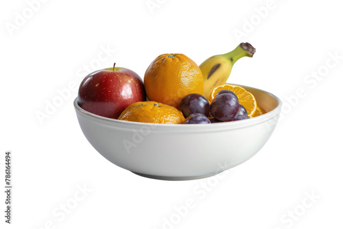 Apple orange mandarin grape and banana in white bowl. .isolated on white background