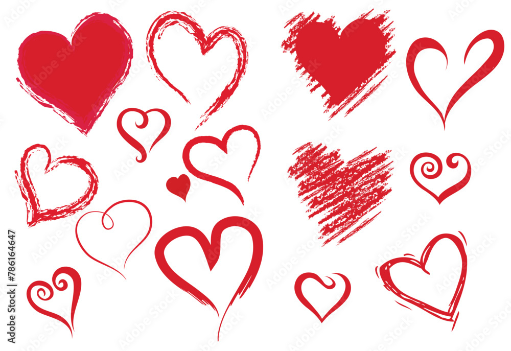 Hand drawn vector heart set with different tools like brushes Hand drawn vector heart set with different tools like brushes