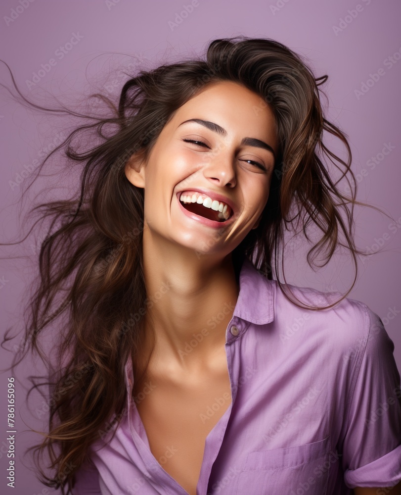 Portrait of caucasian girl, wearing a casual clothing and smiling on studio color background Portrait of caucasian girl, wearing a casual clothing and smiling on studio color background