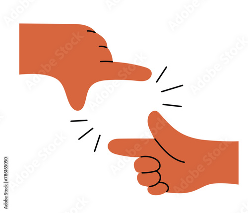 Two hands gesture making a frame for a view, hand drawn vector illustration in flat design, isolated on white
