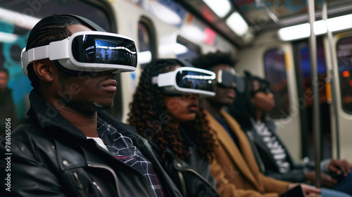 diverse group of individuals wearing virtual glasses ride together in a subway car © Volodymyr Shcerbak