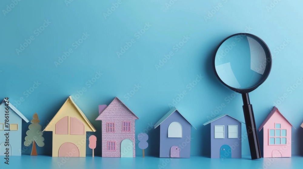 Real estate concept with blue background and paper houses. Real estate concept with blue background and paper houses.