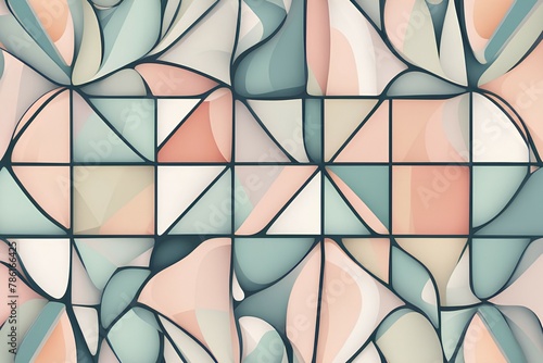 Abstract geometric patterns in pastel colors - intricate shapes merging seamlessly in a harmonious composition.