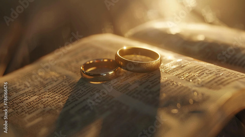 A creatively designed 3D animation showcasing the significance of wedding rings and a Bible in a marriage ceremony,